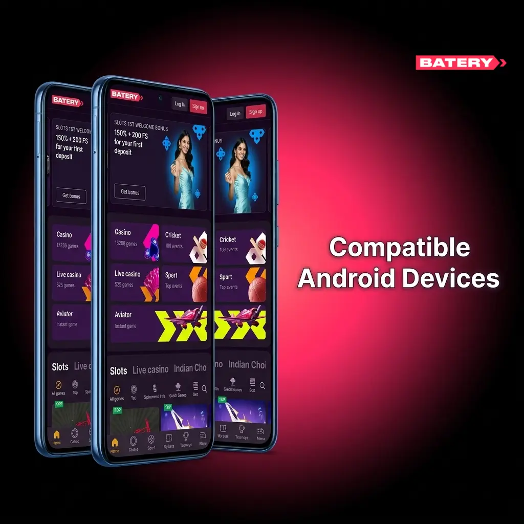 Compatible Android devices for Batery app in India including Samsung, Redmi, Poco, Realme, OnePlus, Motorola and Vivo models