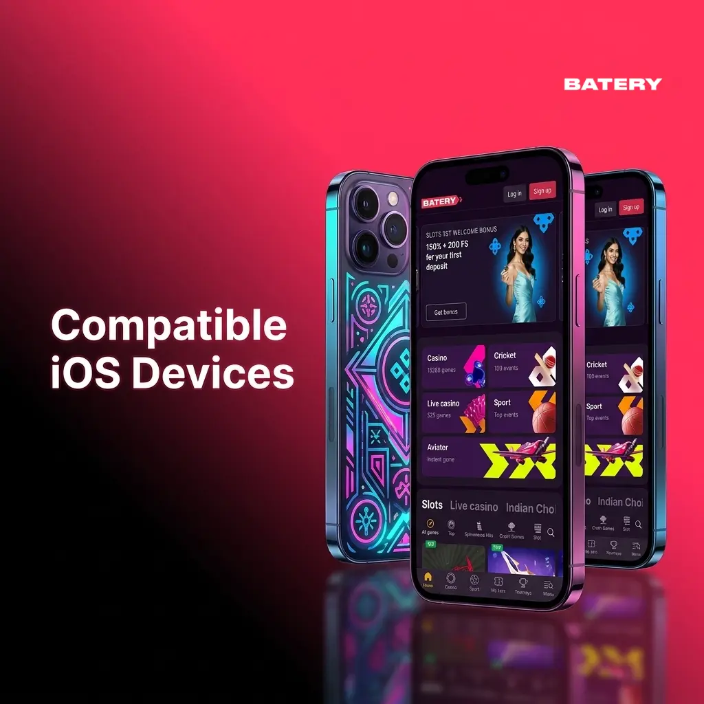 List of compatible iOS devices for Batery app including iPhone X through 15 series and iPad Air and Pro models