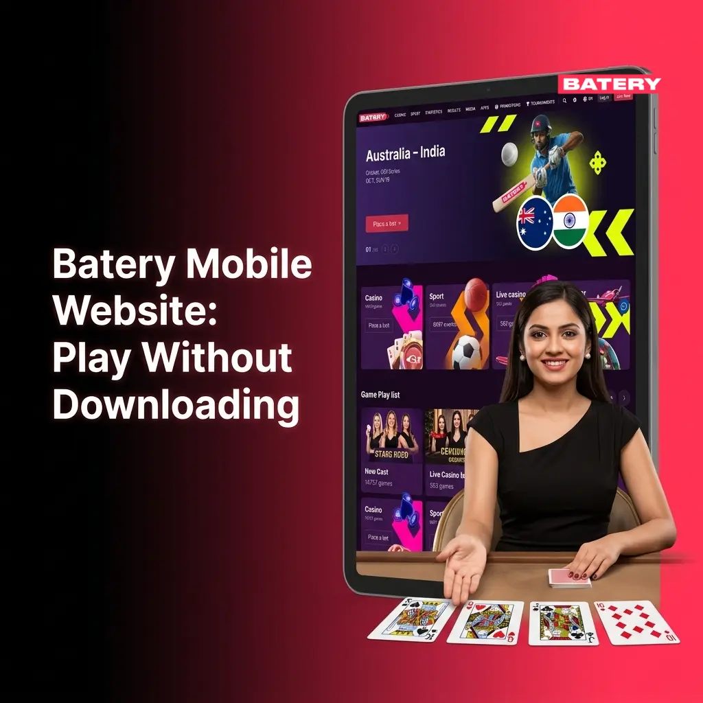 Batery mobile website interface displayed on smartphone and tablet screens for sports betting and casino gaming