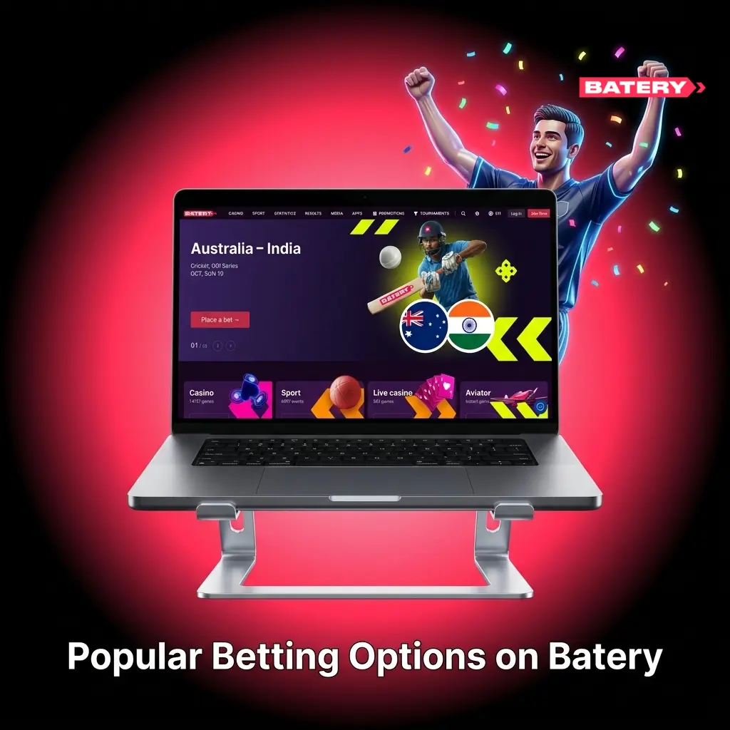 Batery sportsbook showing popular betting options including live in-play markets and pre-match selections